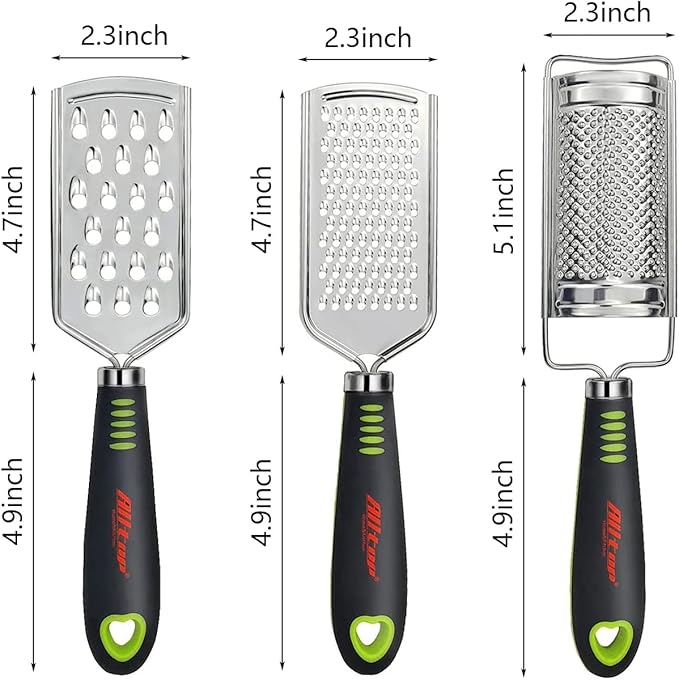 ALLTOP Food Graters for Cheese,Nutmeg,Potato,Ginger and Garlic,Cirtrus,Hand-held Stainless Steel Zester for Kitchen - Pro Multi-purpose Gadgets,Set of 3 Grinders