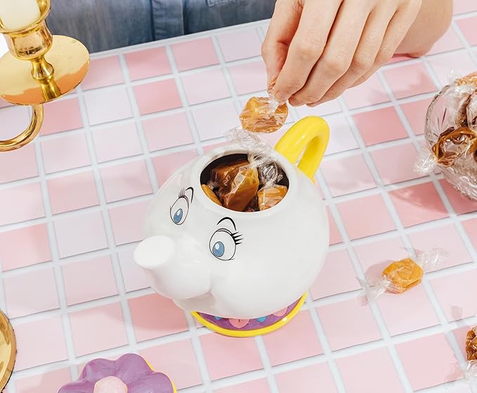 Silver Buffalo Disney Beauty and the Beast Mrs. Potts Teapot 3D Sculpted Ceramic Cookie Snack Candy Jar (Small)