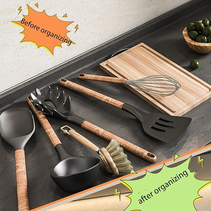 Kitchen Utensil Hooks and Adhesive Hooks are Suitable for Hanging Wall Hooks, Saving Space and eliminating The Need for Drilling (Black, 8 Hooks)