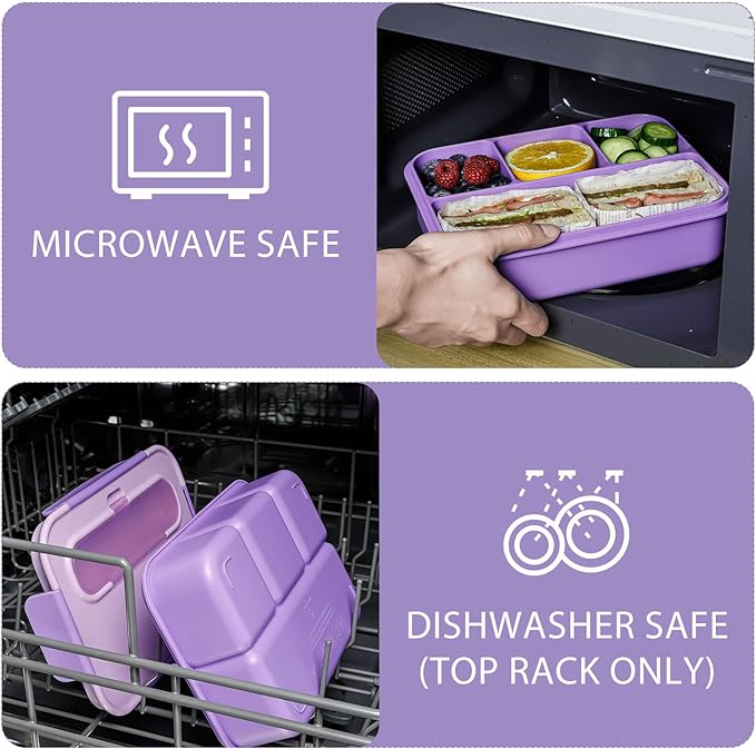 Caperci Bento Box Adult - 50 oz Large Lunch Containers for Adults and Teens, 4-Compartment Bento Lunch Box with Utensils & Leak Proof Sauce Cup, Dishwasher Safe, Durable, BPA-Free (Lavender)
