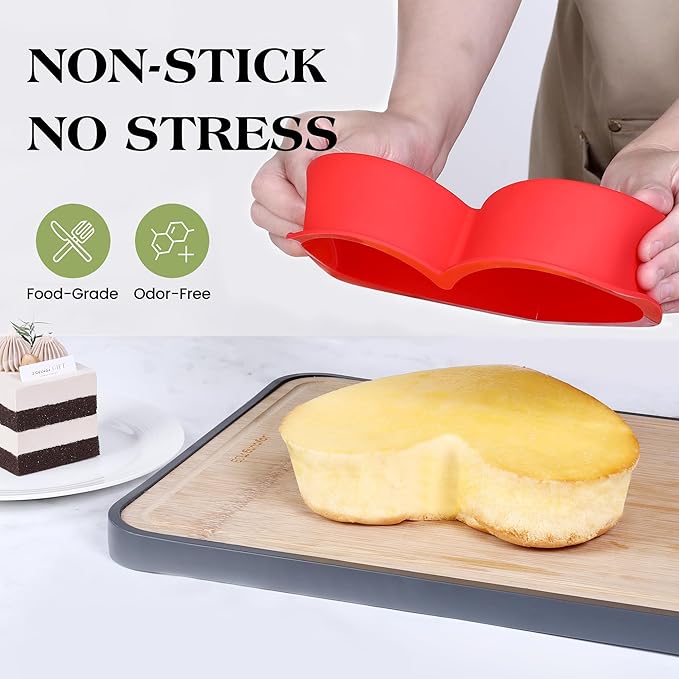 8 Inch Silicone Heart Shaped Cake Pans Small Heart Cake Pan Set Nonstick Silicone Heart Molds for Baking (2 Pcs, Red)