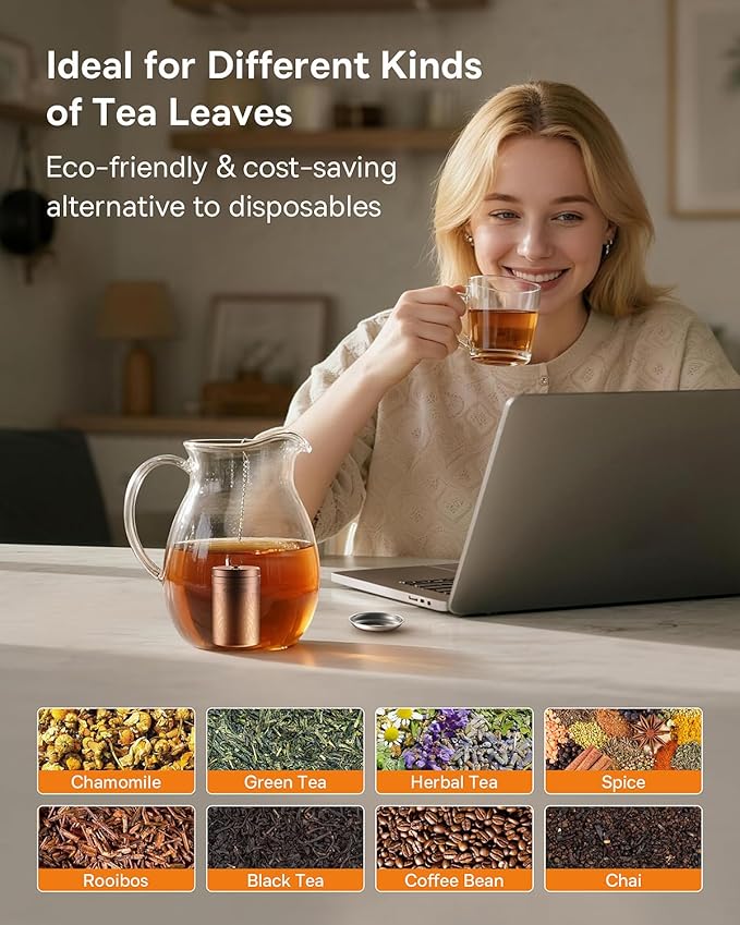 House Again Tea Strainers for Loose Tea, Extra Fine Mesh Tea Infuser, Updated Slim Threaded Lid & 304 Stainless Steel, Tea Ball Filter Bags Diffusers, Loose Leaf Tea Steeper for Brew Spices