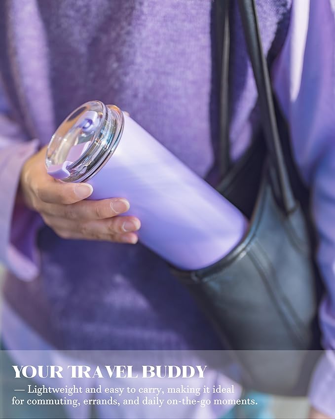 16 oz Insulated Coffee Tumblers, Travel Coffee Tumblers with Straw, Double-Wall Stainless Steel Tumbler, Leak Proof Tumbler, Reusable Cups with Lids for lced and Hot Drinks (Purple)