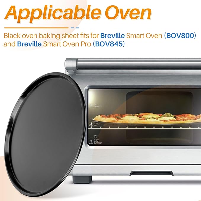 13 Inch Nonstick Pizza Pan Fit for Breville Smart Oven BOV800XL, BOV845BSS Countertop Oven Accessories Round Pizza Tray Replacement, with 50 Pcs Parchment Paper Sheets（Heavy Carbon Steel）
