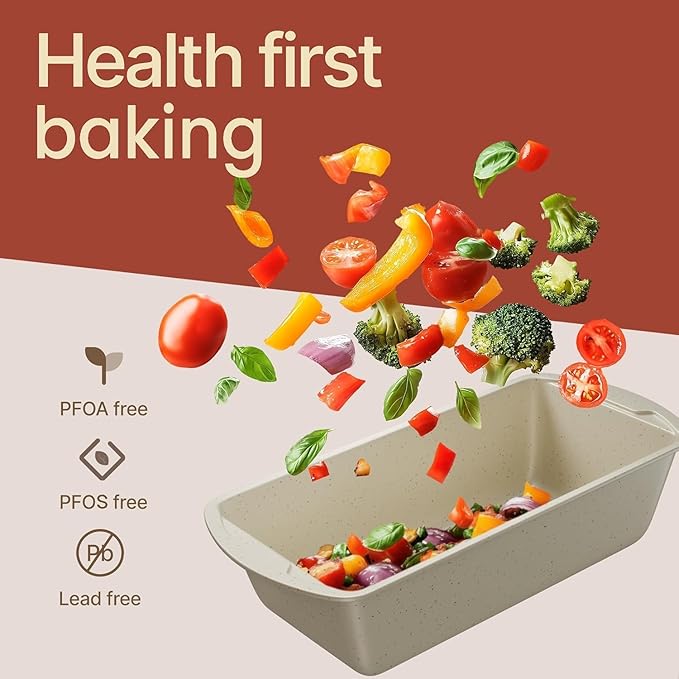 Nonstick Loaf Pan Set Pack of 1, Carbon Steel 11" Large Baking Bread Pan, Oven Safe Up to 450°F, PFOA, PFOS, PTFE Free, Space Saving Stackable Design, Stain Resistant, Dishwasher Friendly,White Marble