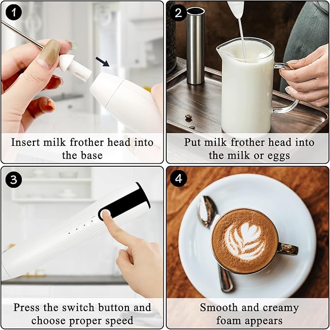Double Whisk Milk Frother Handheld USB-C Rechargeable Electric Drink Mixer White,3 Speeds Adjustable Coffee Foamer Drink Whisk for Lattes, Matcha, Hot Chocolate, Egg, Matcha