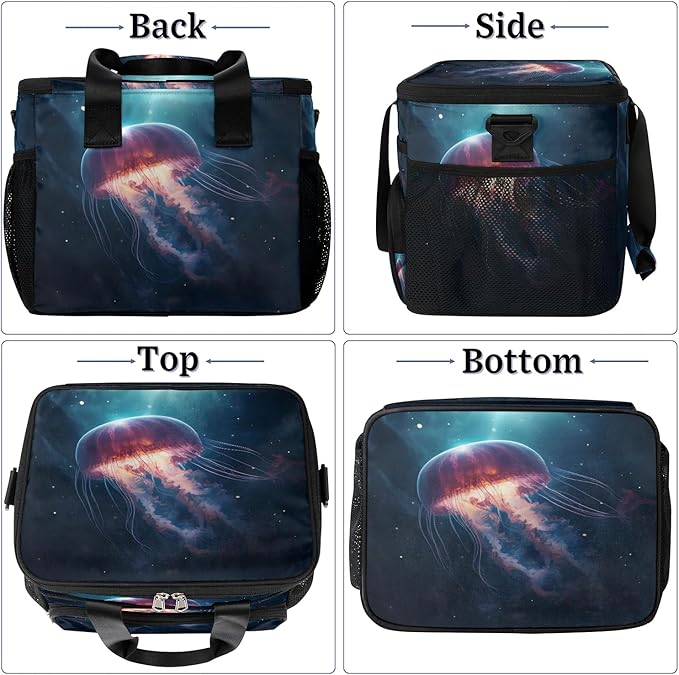 Lunch Box for Women Men Ocean Jellyfish Insulated Lunch Bag Leakproof Large Lunchbox for Adults with Adjustable Shoulder Strap, Cooler Tote Bag for Work, Picnic, Beach