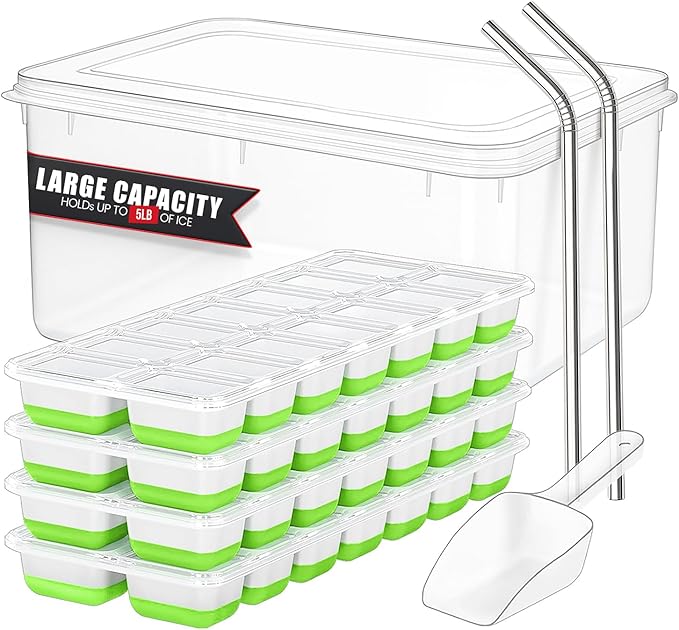 14 Grids Ice Cube Trays Set & 8 Circles Ice Cube Trays Set - 7 Trays, 2 Bins, 2 Scoops, 2 Tongs & 4 Straws