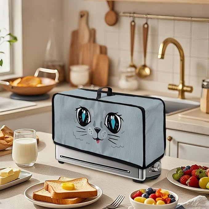 CuteToaster Cover 2 Slice Cat Face Covers for Toasters Dustproof Fingerprint Protectors and Greasy Protection, Heat-resistant Kitchen Appliance Covers, Easy to Clean