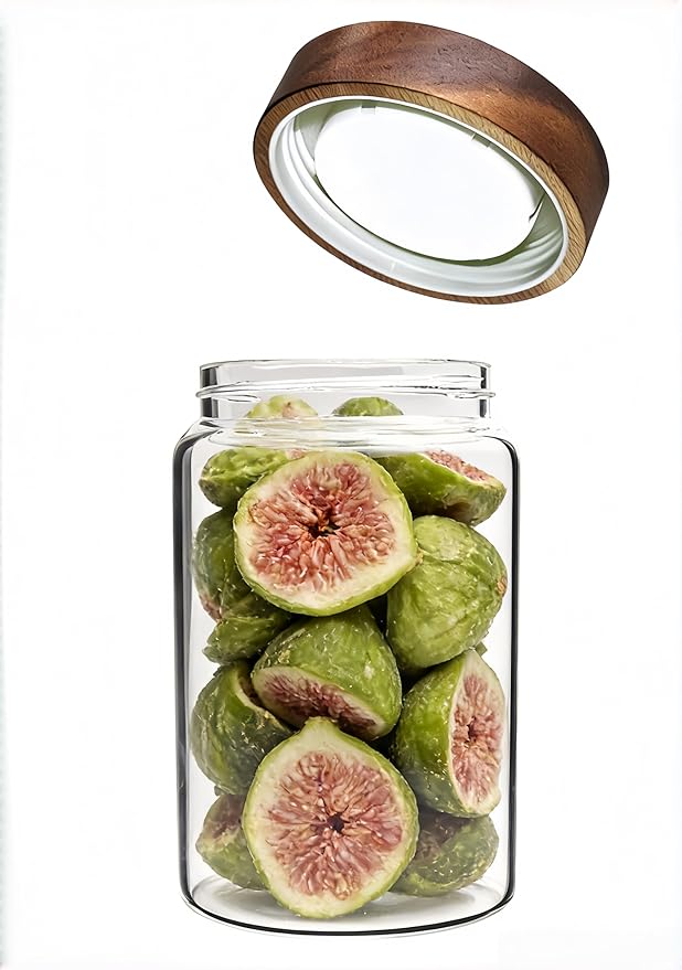 30oz Glass Coffee Jars with Airtight Wood Screw Lid Herb Spice Jar Round Storage Canister with Wooden Lid Clear Glass Food Jar for Pantry Sugar Tea Coffee Bean Spice Nuts Cookies Bath Salts