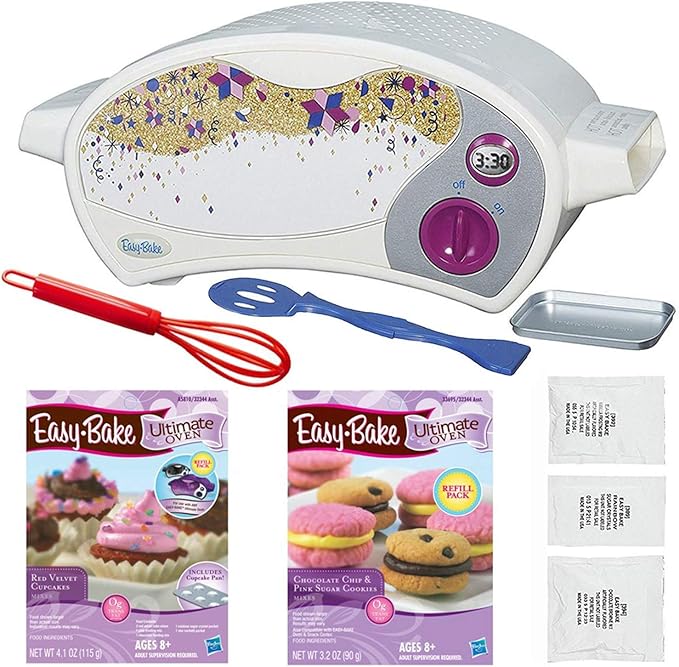 Easy Bake Oven Ultimate Star Edition + Red Velvet Cupcakes Refill + Chocolate Chip and Pink Sugar Cookies Refill + Mini Whisk