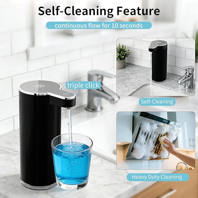 Automatic Liquid Soap Dispenser, 304 Stainless Steel Bottle Body &12 oz/350ml Rechargeable, 4 Adjustable Liquid Levels, IPX5 Waterproof for Bathroom,Kitchen,Hotel(Stainless Steel for Liquid Soap)