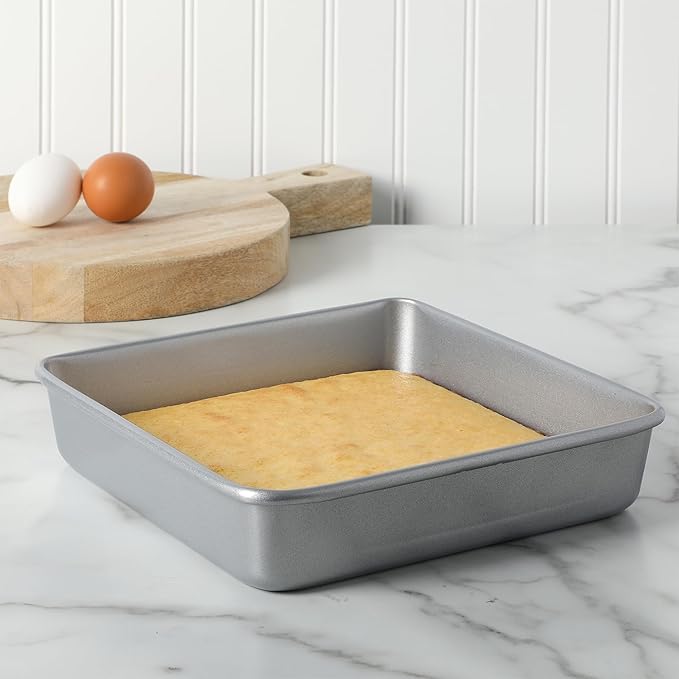 Martha Stewart Gallen 9 Inch Square Nonstick Carbon Steel Cake Pan - Silver Durable Bakeware for Cakes, Brownies & Desserts