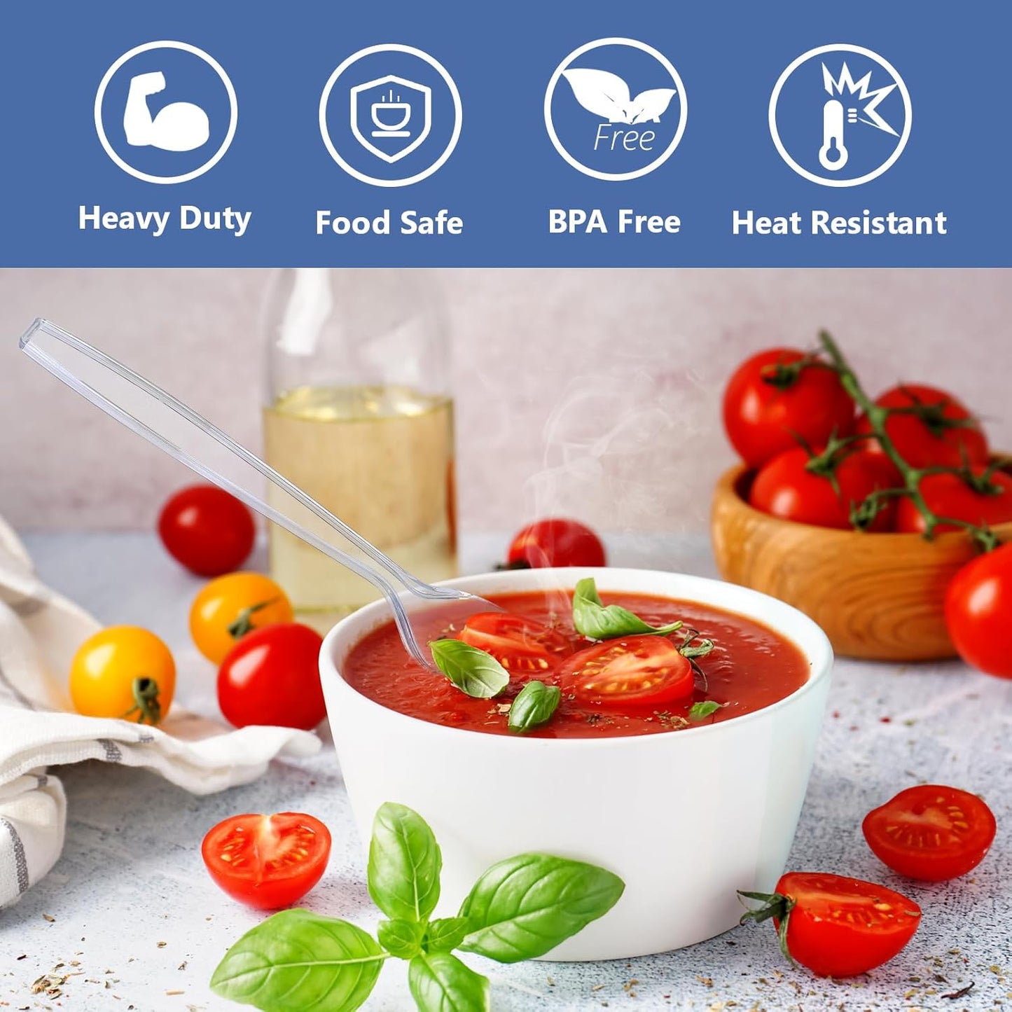 3000 Count Plastic Spoons Bulk - Plastic Silverware Spoons Heavy Duty, BPA-Free, Heat Resistant, Suitable for Family Gatherings, Outdoor Events, Commercial Catering