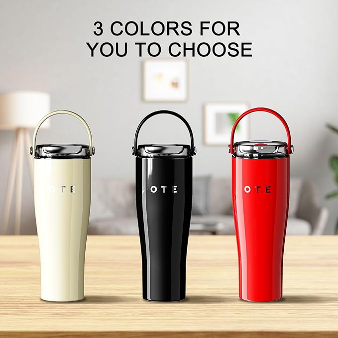 OTE 30OZ Tumbler with Handle, 316 Stainless Steel Water Bottle with Straw, 800ML Vacuum Insulated Bottle, Insulated Travel Mug, Tumbler for Office or Home, Cup Holder Friendly, Keep Hot/Cold (Black)