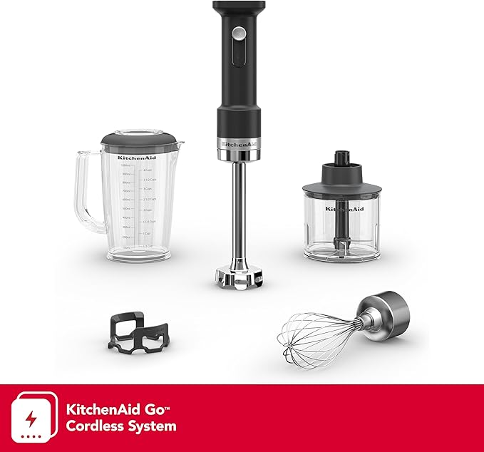 KitchenAid Go Cordless Hand Blender with Accessories - battery sold separately, KHBRV05, Black Matte