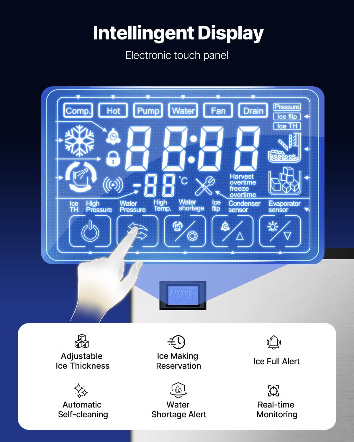 VEVOR Commercial Ice Maker Machine, 800LBS/24H Ice Making Machine with 500LBS Large Storage Bin, Auto Self-Cleaning Ice Maker Machine with Touchscreen for Bar Cafe Restaurant Business Commercial