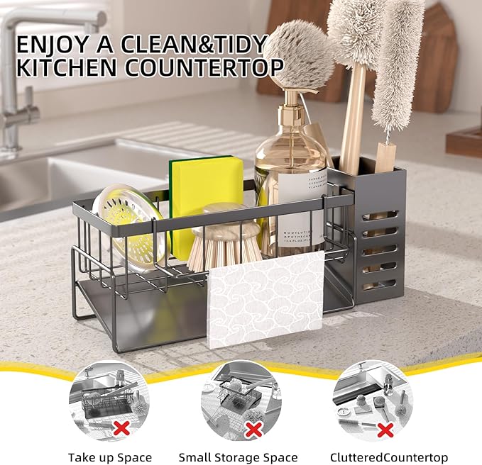 Kitchen Caddy Sink Organizer,Sponge Holder for Kitchen Sink,Dish Soap Dispenser,Kitchen Sink Accessories Countertop Organizer,Stainless Steel Sink Sponge Caddy Over the Sink Shelf