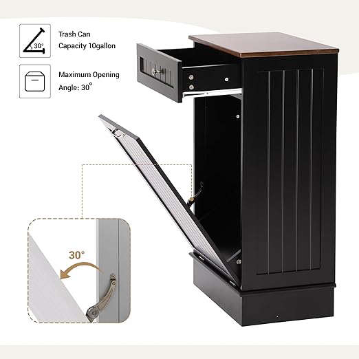 KIGOTY Tilt Out Trash Can Cabinet Trash Bin Cabinet with Hideaway Drawer Hidden Wooden Kitchen Garbage Can, Pet Proof Trash Can Holder for Kitchen (Black)