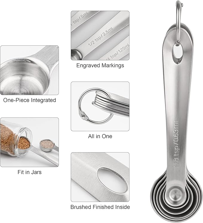 Smithcraft Measuring Cups and Spoons Set, 18/8 Stainless Steel Measuring Cups and Spoons, Metric & US Metal 7 Kitchen Measure Cups & 6 Measuring Spoons, Baking Measuring Tools Set 13