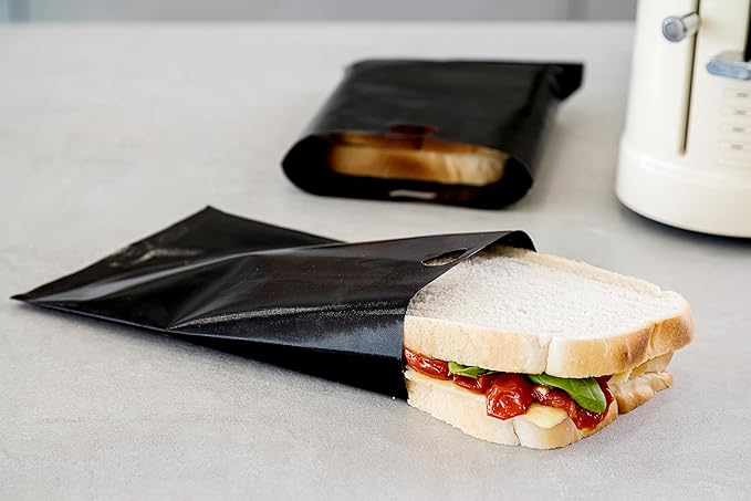 KitchenCraft TOASTABAG Pack of 2 Reusable Toaster Bags with Non Stick Coating, Plastic, Black, 20.5 x 14.5 cm