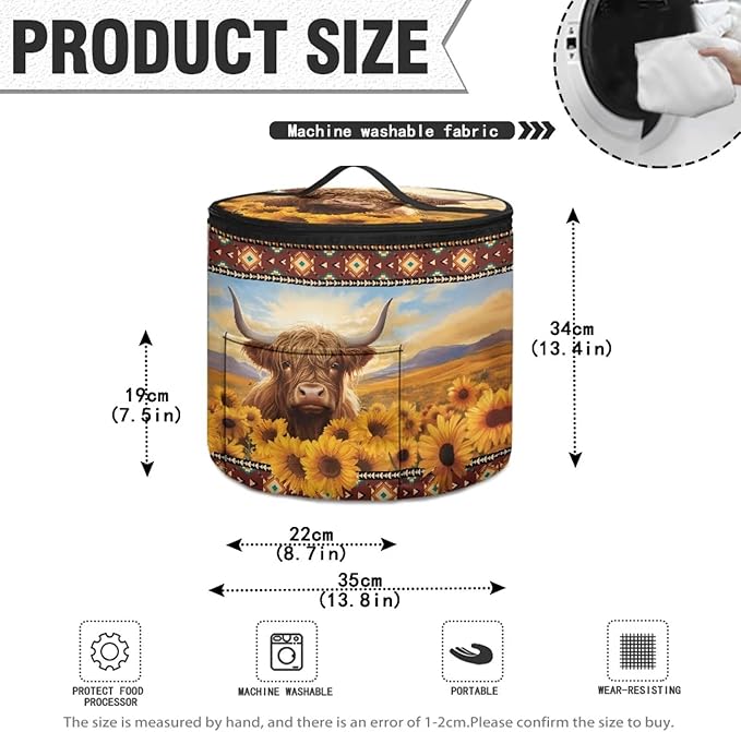 Sunflower Electric Pressure Cooker Storage Bag Anti Splash Oil-proof Highland Cow Electric Pressure Cooker Insulation Bag Enclosed Bottom Aztec