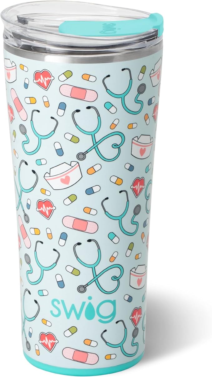 Swiglife 22oz Insulated Tumbler, Travel Coffee Tumbler with Lid, Cup Holder Friendly, Stainless Steel Travel Coffee Mug, Nurse Tumbler, Nurse Gifts for Women (Scrub Life)