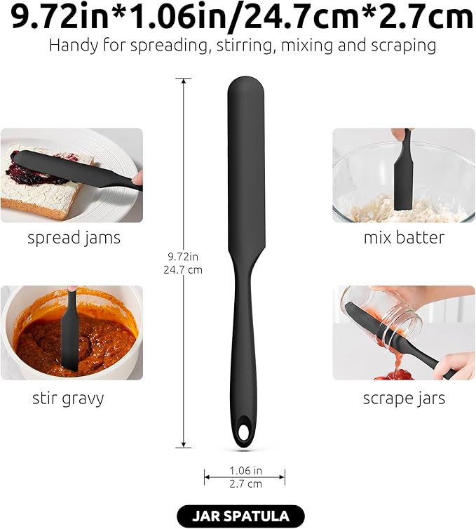 U-Taste 600ºF Heat-Resistant 10in Long Skinny Silicone Jar Spatula, and 20inx16in Large Silicone Pastry Mat Food-Grade Non-Stick Dough Rolling Mat (Black+Transparent)