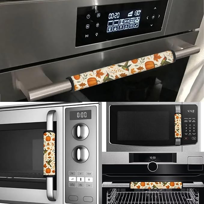 Thanksgiving Day Decor Refrigerator Door Handle Covers Set of 6, Non Slip Kitchen Appliance Decoration Fridge Dishwashers Microwave Door Handle Gloves Pumpkins Hummingbird Print