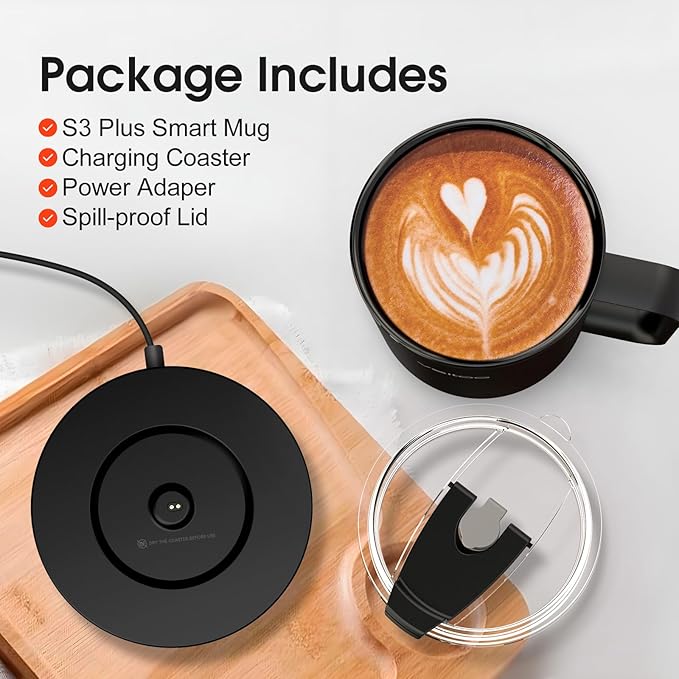 Vsitoo S3 Plus 14oz Heated Coffee Mug - Temperature Control Smart Mug with Mug Warmer, Auto-Sensing AI Heats Drinks to 120-150°F Hands-Free.Ideal for Home/Office/Gifts，Black