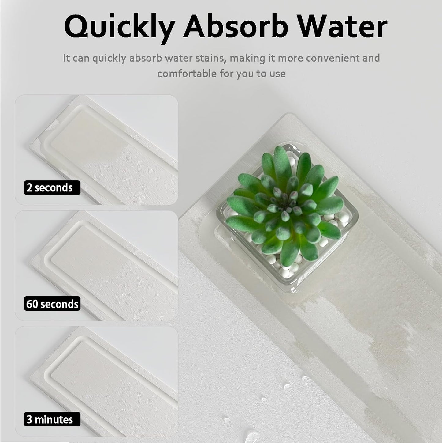 2 PCS Fast-Drying Stone Trays for Bathroom Sink & Kitchen Counter, Water Absorbing Diatomite Sink Coasters, Vanity Tray, Hand Soap Holder with Anti-Skid Pads (11" x 4.7" White)