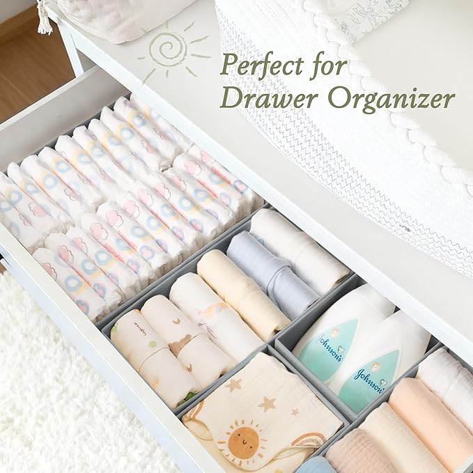 Criusia Drawer Organizers 18-Piece Set, Dresser Organizer for Baby Clothes, Foldable Closet Storage & Drawer Dividers for Underwear, Socks, Nursery (Gray)