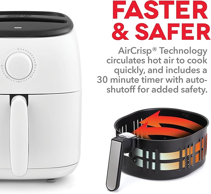 Dash Tasti-Crisp Express Air Fryer - Mini Air Fryer For Crispy Snacks, Frozen Foods and Oil-Free Cooking - Nonstick Basket - White, 2.6-Quart