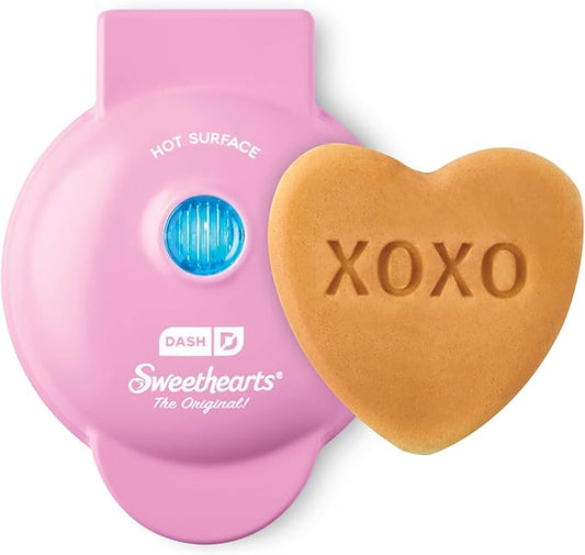 Dash & Sweethearts® Mini Waffle Maker- Mini Machine for Creative Homemade Treats - Nonstick Iron with Unique Print Design - Stylish Waffle Machine - XOXO Pink
