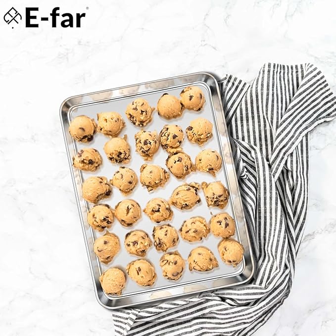 E-far Stainless Steel Baking Sheet Set of 3, 12.4”/10.5” /9.4” Cookie Sheet for Oven, Rimmed Metal Tray for Cooking Baking Bacon, Non-toxic & Dishwasher Safe