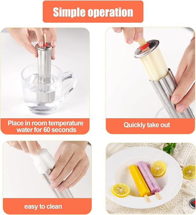 Stainless Steel Popsicle Molds, Set of 6 Ice Cream Maker, Ice Pop Molds With Holder, Metal Reusable Homemade Popsicle Molds with Sticks and Bags (Flower Cup)