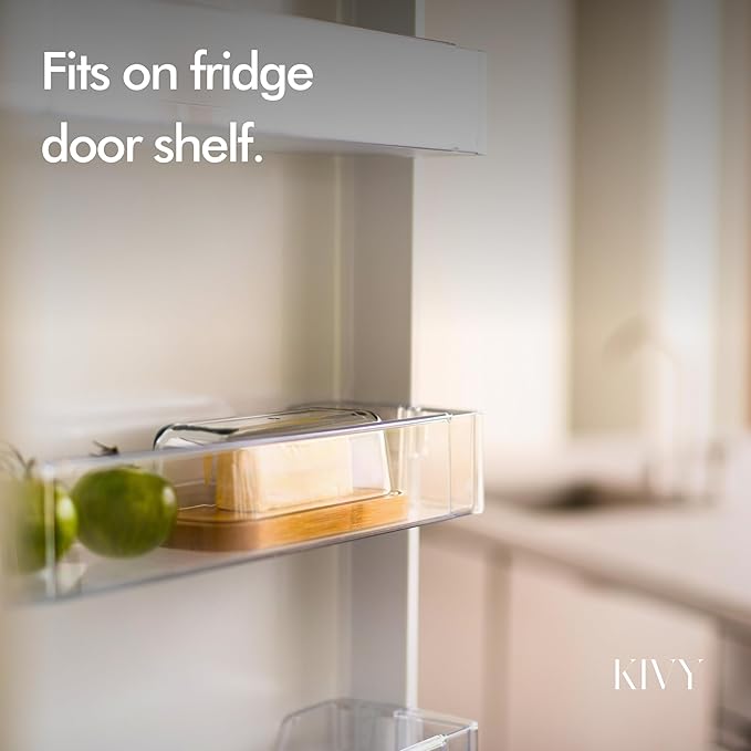 KIVY Glass butter dish with airtight lid that keeps butter soft - For countertop and refrigerator door shelf - Butter tray fridge - Butter holder for counter - Covered butter dishes with lid