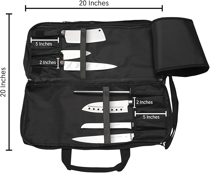 EVERPRIDE Chef Knife Bag Holds 20 Knives PLUS Large Zippered Compartment for Kitchen Tools – Durable, Large Knife Bag for Chefs – Knives Not Included