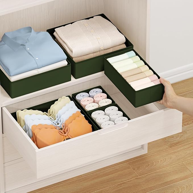 DIMJ Drawer Organizer Clothes - 18 Pack Closet Drawer Organizer Bins for Baby Clothes Storage, Fabric Dresser Organizer for Nursery Bedroom, Foldable Small Drawer Dividers for Underwear Socks