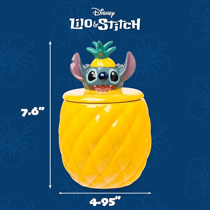 Silver Buffalo Disney Lilo and Stitch Pineapple Tropical 3D Sculpted Ceramic Cookie Snack Candy Jar (Medium)