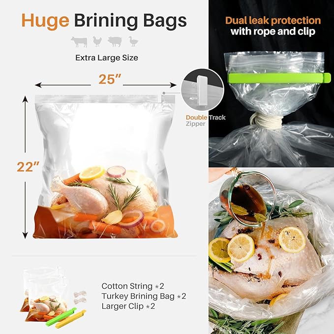Turkey Roasting Pan, 17x13 Inch Nonstick Roaster with Removable Rack, Turkey Baster, Meat Thermometer, Turkey Brine Bags, Roaster Pan for Roasting Turkey, Meat & Vegetables (Black&Gold)