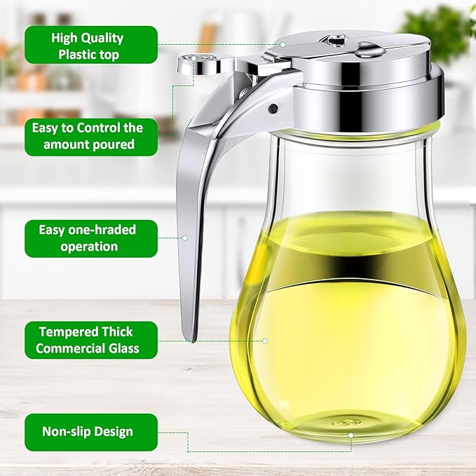 4 Pack Syrup Dispensers Glass Honey Jar Bottle Maple Sugar Dispenser 6 oz Retracting Spout Syrup Containers Pitcher For Milk Coffee Home Restaurant Kitchen Bar Oil Condiment (Simple Style)
