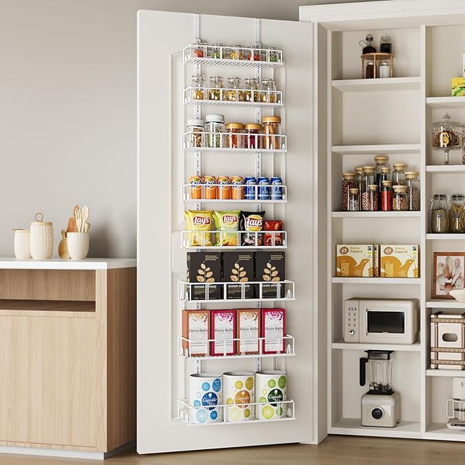 Bunoxea White 8-Tier Over The Door Pantry Organizer, Pantry Organization And Storage, Metal Hanging Spice Rack Shelves Door, Home & Kitchen Essentials, Laundry Room Bathroom Organization