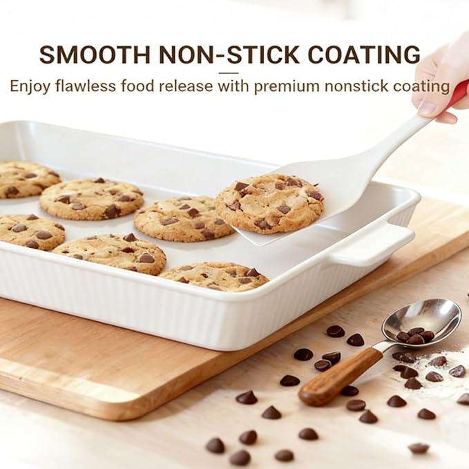 GOURMETEDGE 10-Piece Stackable Ceramic Bakeware Set - Ideal Mother's Day Gift, Non-Toxic Non-Stick Oven Safe, PFOA & PFOS Free, Includes Baking Dishes, Pie Plate, Ramekins & Silicone Tools (White)