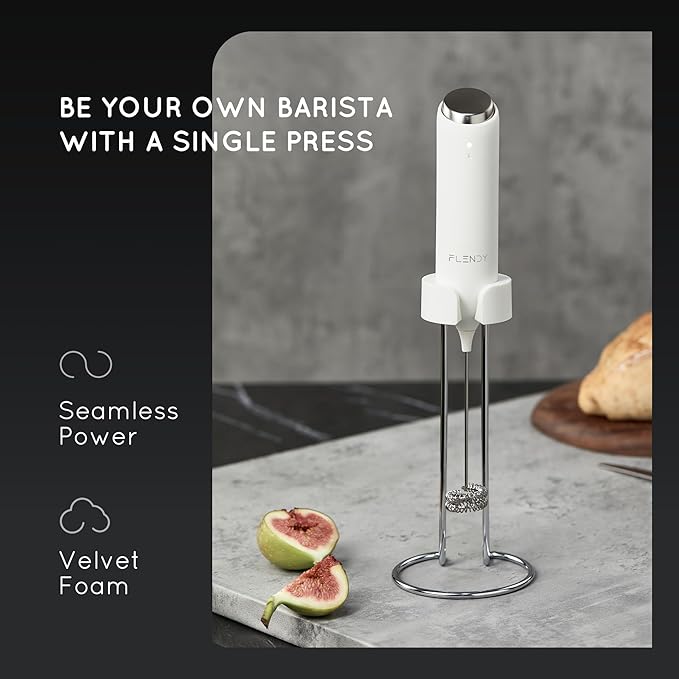 Flendy Rechargeable Milk Frother Handheld, Coffee Frother Handheld with USB-C Charging Stand, Electric Drink Mixer Handheld, Mini Electric Whisk Frother for Coffee, Matcha, etc