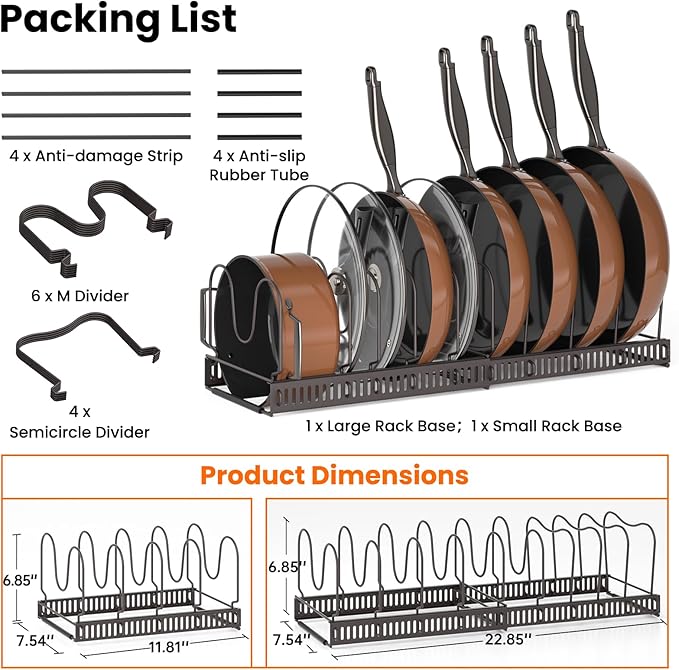 MUDEELA Pots and Pans Organizer Rack for under Cabinet, Expandable Pot Lid Kitchen Cabinet Organizer Holder with 10 Adjustable Compartment Cutting Board Organizer for Pan Lid Cookie Sheet Rack, Bronze