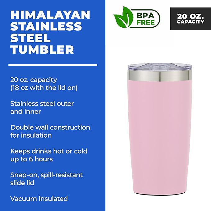 12 Ct of 20 Oz Two-Tone Himalayan Stainless Steel Tumbler with Lid – Pink – Customizable Insulated Cups for Water, Coffee, Hot & Iced Drinks – Great for DIY, Events, Work