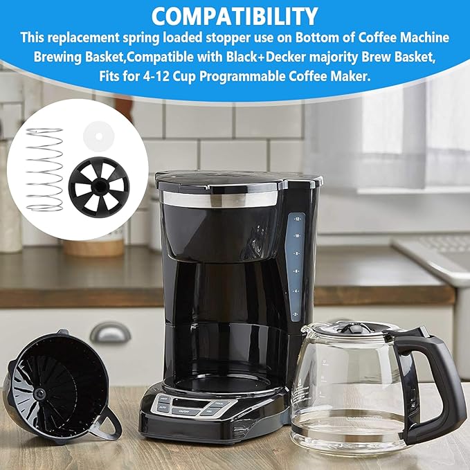 Coffee Machine Brewing Basket Bottom Spring Loaded Stopper Kits Fits For Black+Decker Mr. Coffee Hamilton Parts Number 990117900 990237500 Coffee Machine Accessory 2 Pack