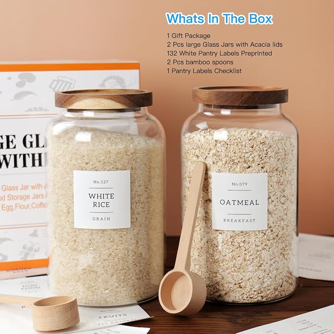 CZSZYGHBAO 2 PCS Large Glass Jar with Airtight Lid, Glass Food Storage Jars for Tea,Spice,Cereal, Egg,Flour,Coffee and More(98 FL OZ/2800 ml)