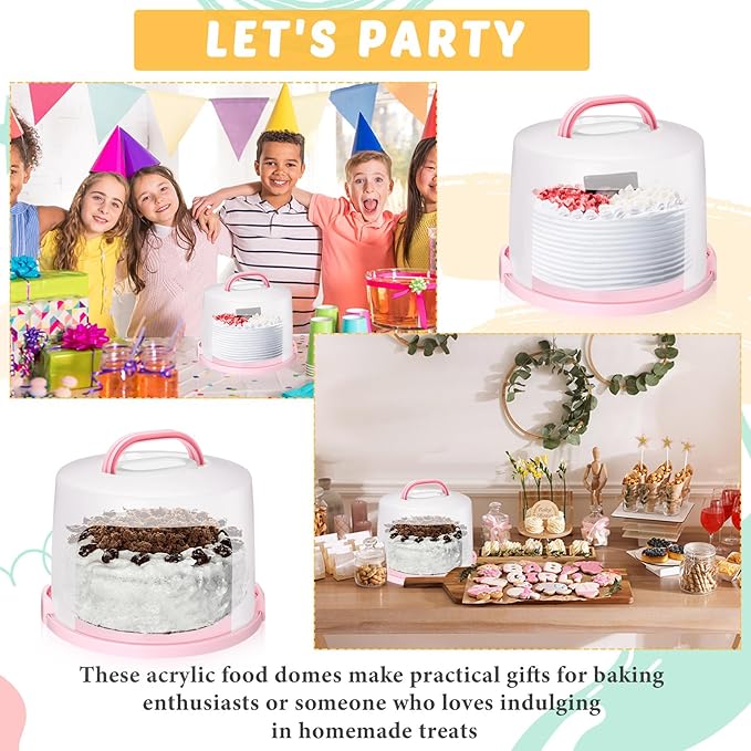 Baderke 10 Inch Round Cake Carrier with Lid and Handle - Two Sided Cake Holder & Box for Transport, Pie, Cupcake(Pink)